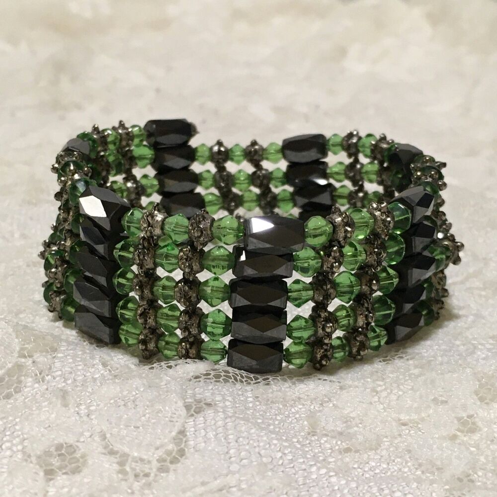 Magnetic Hematite Wrap Bracelet Green And 1 Strand Non Magnetic style Lot of 2